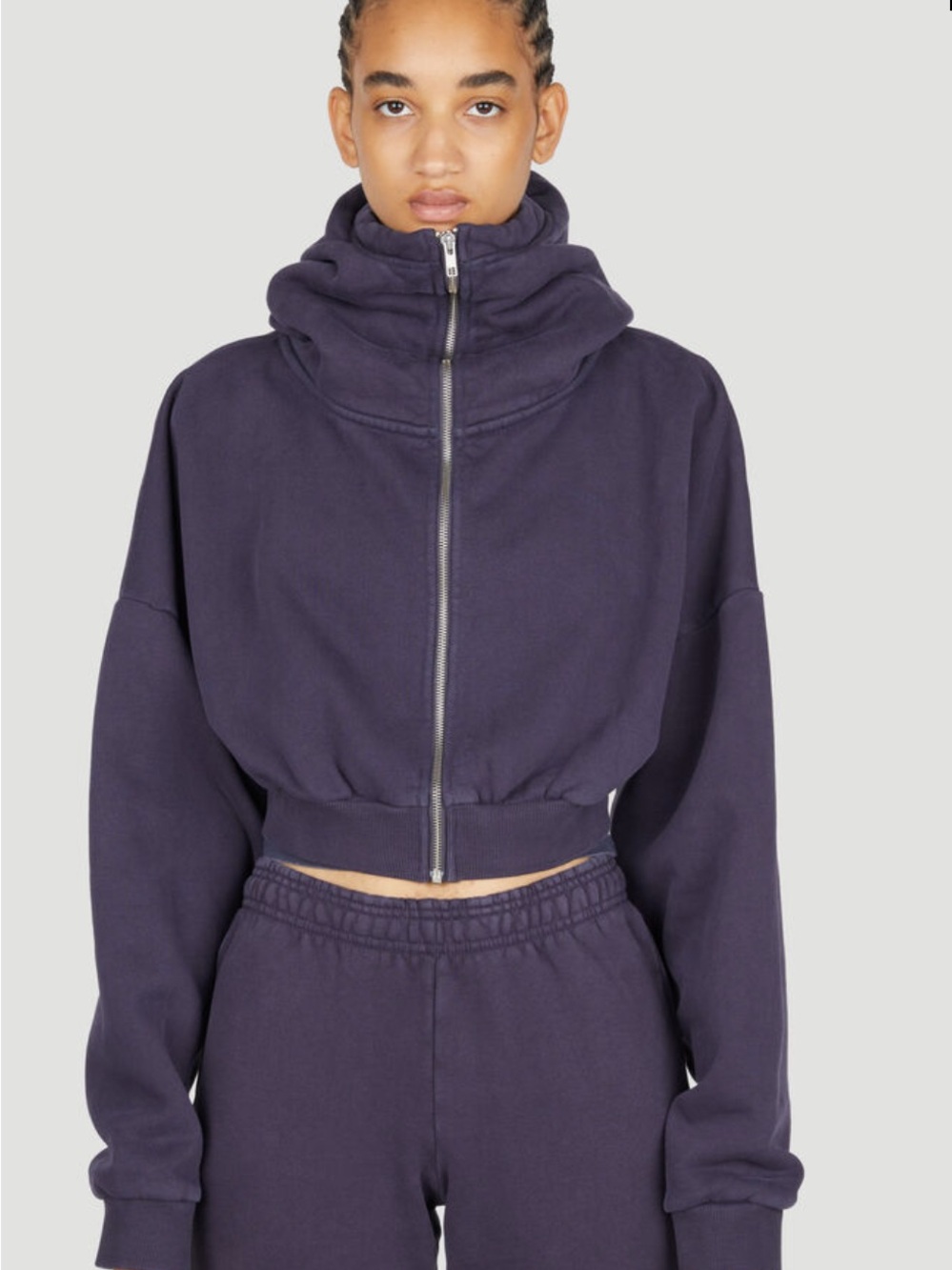 Entire Studios Cropped Full Zip Hoodie - Navy